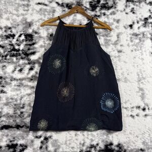 Castle Starr Top Womens Size 6 Black 100% Silk Fireworks Pattern Sleeveless Tank